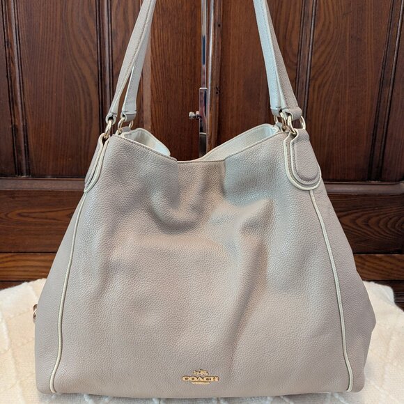 COACH Edie Leather Shoulder Bag #35926 Light Grey/Birch/Chalk - Picture 1 of 16